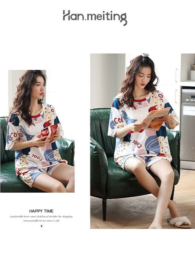 Yalu 2025 Pajamas pour femmes en été shorts en coton pur pur shorts mignons japonais Summer deux pièces de la maison mince vêtements de maison Summer SMS511YZT9859 3xl [recommandé 150-170jin [Jin équivaut à 0,5 kg] usure] Taille moyenne