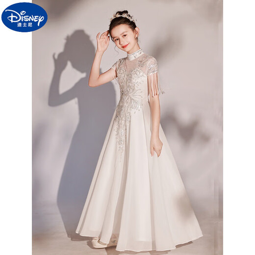 迪士尼（Disney）儿童礼服中国风女童弹古筝演出服小女孩公主裙主持人礼服艺考长裙 白色 160 cm 身高150-160cm 11-12岁