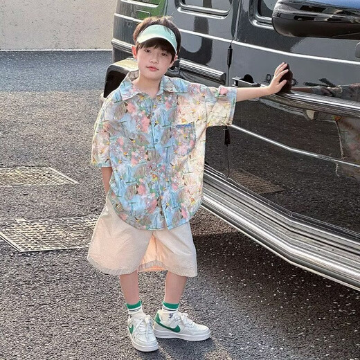 Ttpmer Boy Summer Camisa de manga corta Camisa floral delgada Boy Casual Summer Top 6626 Fotografías Camisa de color [Top] 130