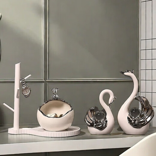 Entrance key storage ornament feels the entrance door placing racks light luxury shoe cabinet living room children's room Swan pair white 693