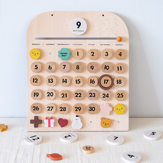 INS Wind Kindermagnetzeit Kalender Monat Kalender Kognitive Spielzeug Anhänger Ornamente Digital Holzspielhaus Spielzeug Sperrholz_Beech-Cartoon Tierkalender