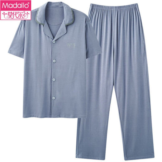 Modal couple pajamas spring and autumn short-sleeved trousers one man and one woman cool ice silk summer cardigan large size suit NSN-12109 women-12309 men M women M men's L