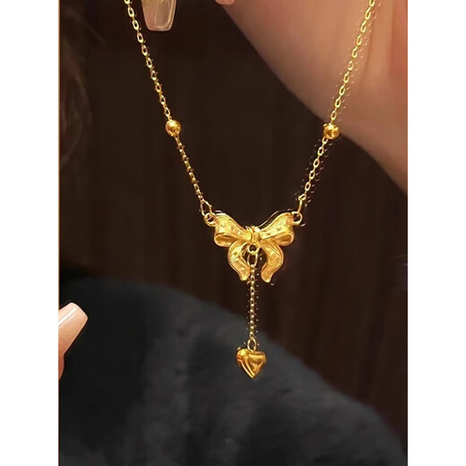 Feng Feili 18K gold-filled bow love necklace fashionable fugitive princess clavicle chain for women love bow necklace