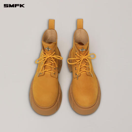 SMFK幻影皮质机车靴厚底增高短靴马丁靴女S0010W1/YG1/DK 姜黄色 38