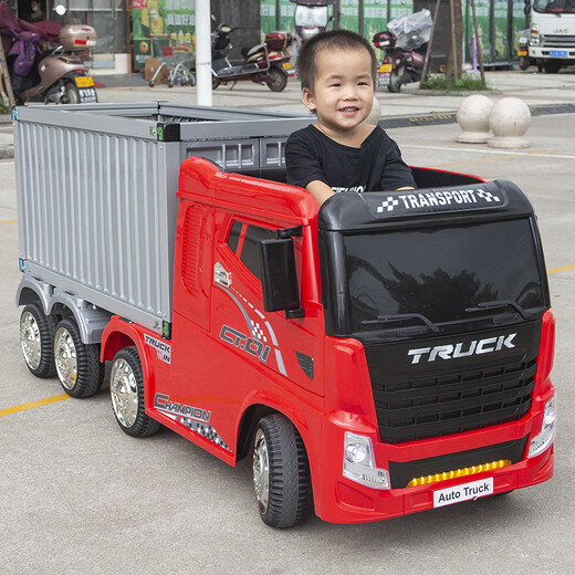 Jian after Jian after truck front children's electric car four-wheel remote control container large truck children's semi-trailer standard white four-wheel drive + foam soft tires + leather seats + four-wheel drive
