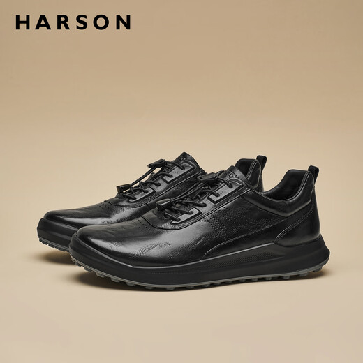Harson Men's Shoes Fetal Cow Leather Casual Leather Shoes Thick-soled Walking Shoes High-end Business Casual Shoes Black 41