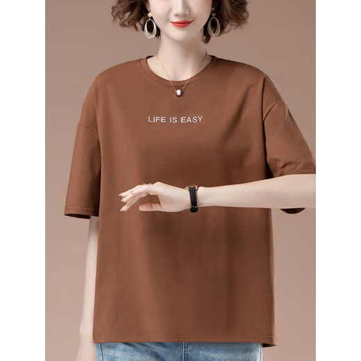 Beiyao 50-jährige Frauen kurzärmeliges T-Shirt Pure Cotton plus Fett Plus Size Summer Lose Sticked Mutter im mittleren Alter Casual Top 9889 Black XL 115-130jin [Jin entspricht 0,5 kg]