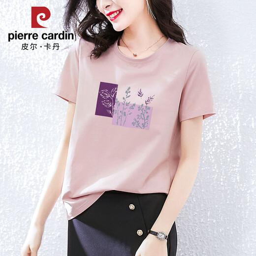 Pier Cardin Pure Cotton Kurzärärtes T-Shirt Frauen lose koreanische Version rosa halbärmelige T-Shirt Sommer 2025 Neues Sommer-Top Z-4050 Graupulver + Z-6193 Weiß M (Empfohlen 80-105jin [Jin gleich 0,5 kg]))