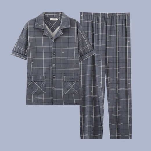 Ttpmer Pajamas Algodón de algodón de verano para hombres Pantalones de manga corta Cárdigan de verano delgada Juvenía de ropa para juventud de gran tamaño G3881 Azul (manga corta) 180 XL [recomendado 120-140Jin [Jin equivale a 0.5 kg]]