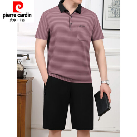 皮尔卡丹（pierre cardin）2025夏季新品中年男士爸爸父亲冰丝两件套短袖t恤短裤运动服套装 691牛仔蓝 L 建议100斤-----120斤体恤+裤子