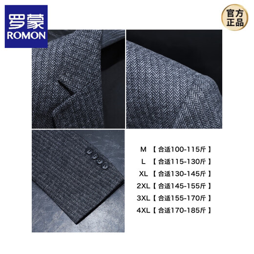 ROMON Woolen Suit Men's 2025 Autumn and Winter New Trendy Casual Men's Two-Button Single Suit Jacket with Center Slit at the Back Gray M