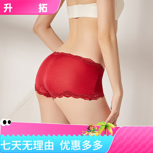 丝煌中腰真丝内裤女士100%桑蚕丝针织性感蕾丝平角短裤头薄款大码 深黑色3884+皮粉色3885 XL 均码