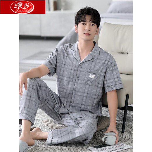 Langsha Pure Cotton Herren-Heimkleidung für Herren-Pyjama für die Sommer-Kurzarmhose mit großer Hose für Häuser für die Kleidung im Freien für 691 m [empfohlen 100-120 Jin [Jin ist 0,5 kg]]]