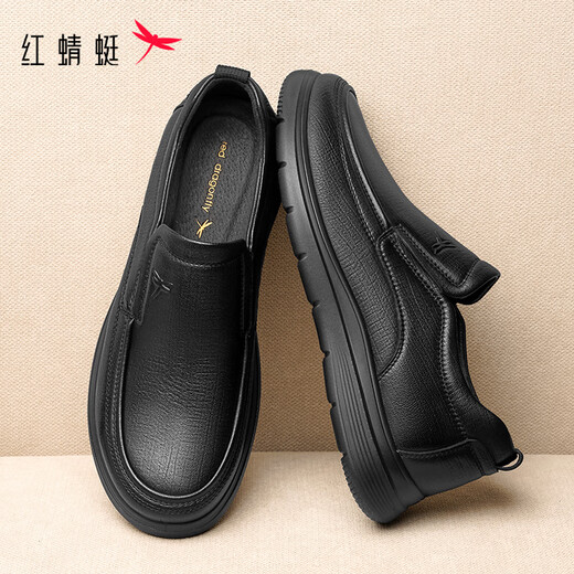 Red Dragonfly casual leather shoes for men 25 autumn sheepskin soft sole business slip-on dad shoes WTA35155 black 42
