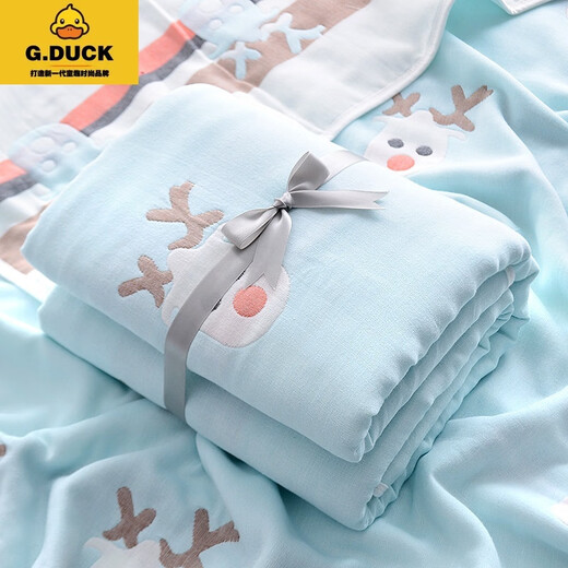 G.DUCKKIDS婴儿浴巾儿童夏季六层纱布纯棉盖毯婴儿洗澡巾超吸水宝宝四季通用 五彩扇叶 120*150