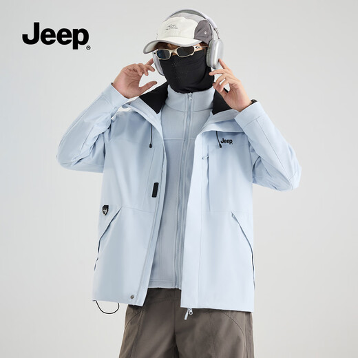 Jeep (JEEP) assault jacket for men and women, three-in-one outdoor warm and windproof jacket for men, moonlight blue (fleece) XL