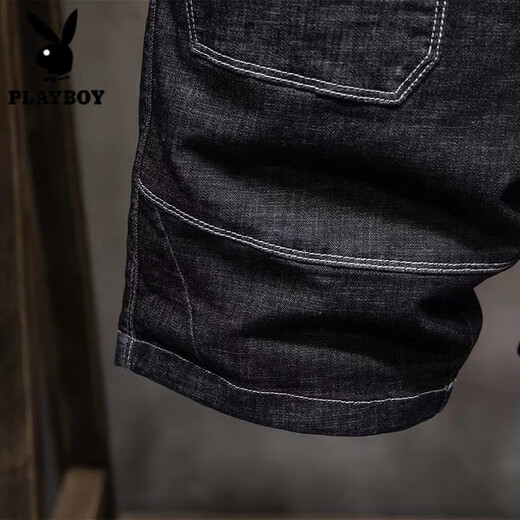 
Playboy (PLAYBOY) denim shorts men's summer thin Japanese workwear trendy brand ins loose straight stretch five-point casual mid-pants black CKW#CK9920 high quality 31
