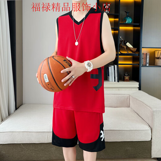 森马（Semir）篮球服套装胖男孩12-15岁青少年学生13冰丝无袖t恤14大童速干球衣 ms869红色上衣+短裤 品质保证 4XL 155-170斤左右