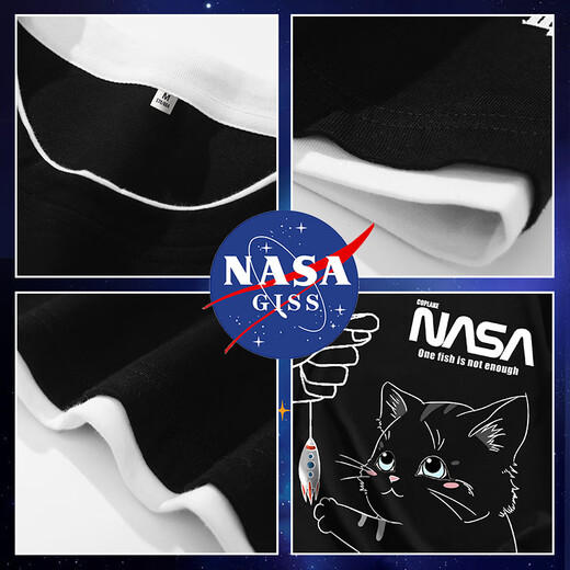 NASA GISS短袖t恤男夏季假两件上衣卡通印花男士宽松圆领半袖 白色 XL 