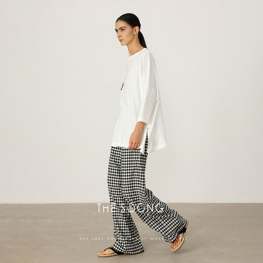 Le pantalon Soong / Plaid Pantalon classique en noir et blanc à plaid contrasté Soft Summer Mid-Wide-leg-leg décontracté Pantalon 6623 Plaid noir et blanc en avant-vente [Code de carte petit] 36 (tour de taille 62) [105jin [Jin est égal à 0,5 kg]]]