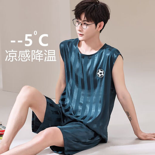 冬雾男士睡衣夏季凉感冰丝无袖薄款宽松背心短裤套装夏天家居服可外穿 AY9905  冰丝 L 男款L码 100-120斤