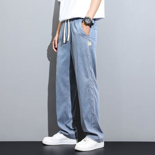 
Heyu Tiansi Jeans Men's Summer Thin Style Fashion Brand Straight Loose Men's Ice Silk Wide Legs Summer Casual Long Trousers 1048 Gray M (Suggested 90-115 Jin [Jin equals 0.5 kg])