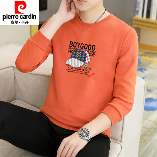 Pier Cardin 2025 new sweatshirt men's T-shirt plus velvet thickened inner long-sleeved T-shirt men's base shirt top special 963 yellow XL 120-135Jin [Jin equals 0.5 kg] wear