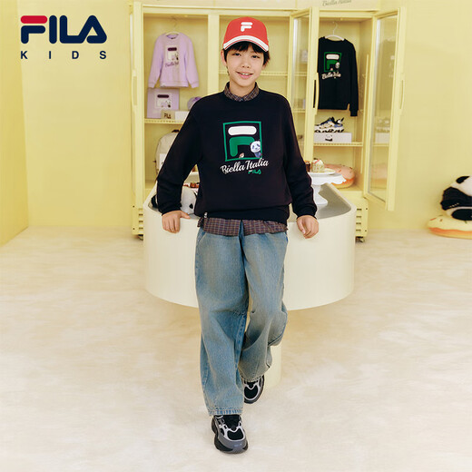 FILA【抗菌】斐乐儿童童装上衣2025年秋季新款男女童舒适套头卫衣 传奇蓝-NV 140