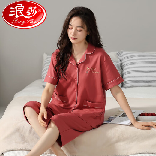 
LangSha 2025 new pajamas for women in summer thin pure cotton short-sleeved cropped pants home clothes for women in summer can wear out suits 9898# L [Suggested 100-120Jin [Jin equals 0.5 kg]]