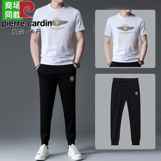 
Pier Cardin [Ole Brand Discount] Paul Casual Sports Set Men's Summer New Short Sleeve T-Shirt High-end Two-Piece Set 13067 Black Short Sleeve + Pants 2XL 180 [Suggested 155-175Jin [Jin equals 0.5 kg]]