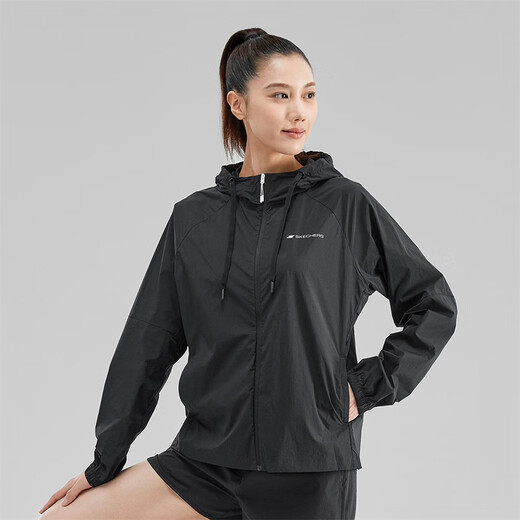 斯凯奇Skechers防紫外线连帽休闲运动外套女速干防晒衣凉感上衣官方旗舰 港灰色 M