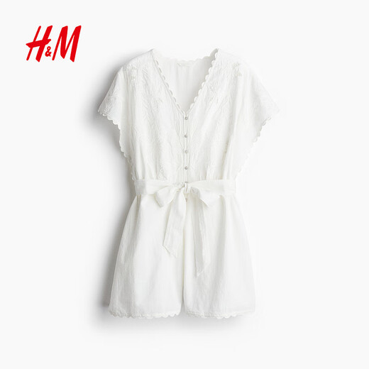 H/M2025 Sommer New Damen Fashion Casual Sticked Baumwoll -Overalls 1293953 White XL 175/116