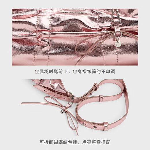 
CHARLES/KEITH25 Autumn New Product Retro Pleated Bow Single Shoulder Armpit Bag CK2-40271626 Aura Pink Aurora Powder S