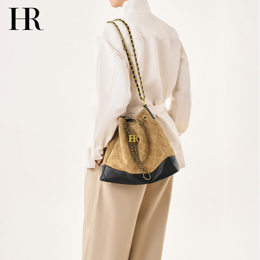 HR Helena Bag Women's Bag Autumn and Winter New Bucket Bag Frosted Back-Fleece Garbage Bag Bag Light Luxury High-end Shoulder Bag