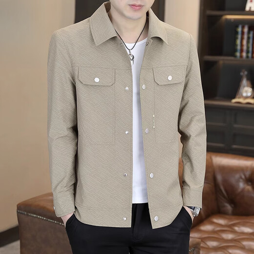 
Playboy (PLAYBOY) 2025 new jacket for men's summer thin breathable casual short jacket for men's jacquard top thin jacket 8366 khaki 2XL [140-155Jin [Jin equals 0.5 kg]]