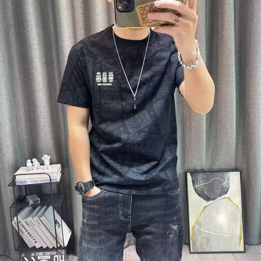 2025 summer new trendy brand full of cartoon printed short-sleeved T-shirt for men slim and trendy versatile short T-t shirt QP Lu Erjiu829 white L