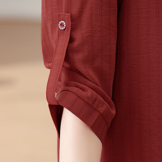 Xuanchun Guangdong Puning Women's Shirt Middle-aged Single Top Middle-aged Mom Spring and Summer Fashionable and Strong Sleeve Women 9856 Coffee XL (100-117Jin[Jin equals 0.5 kg])