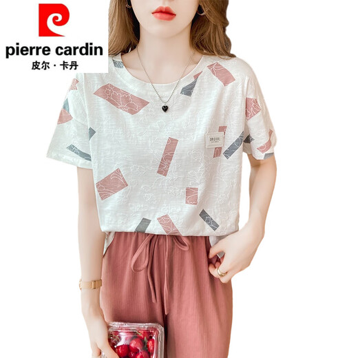 Pierre cardin ice silk short-sleeved T-shirt for women's summer thin style 2025 new European pure cotton top fashionable shirt for women summer 810 blue square + 897 three-color flower S recommended 95 Jin [Jin equals 0.5 kg]