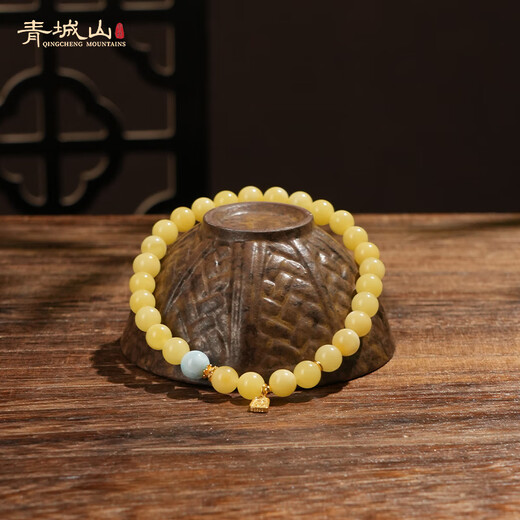 Qingcheng Mountain Natural Genuine Unoptimized Russian White Flower Beeswax Bracelet Women's Amber Pixiu Versatile Bracelet for Gifts and Toys 6mm White Flower Sea Pattern Stone Bracelet Has Been Fragranced