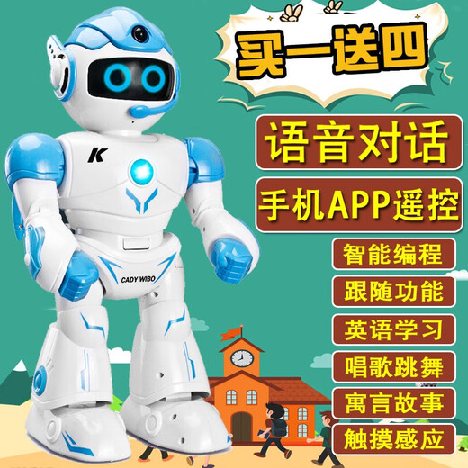 
Mother-English Children's Remote Control Robot Toy Intelligent Dialogue Programming Electric Speaking and Walking Robot Early Education Boy Remote Control + Voice Dialogue + Follow Blue 2 Blocks of Electricity Send assembled building blocks 4 boxes + freight insurance + lifetime maintenance