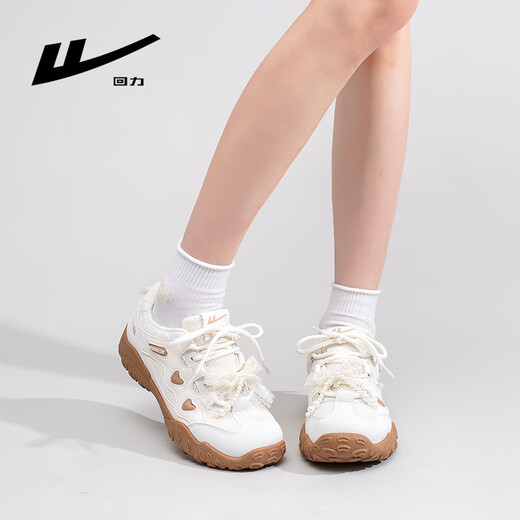 回力女鞋经典小白鞋轻便透气复古休闲鞋子女 L682C 米/卡其  36 