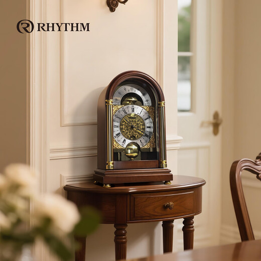 Lisheng German imported mechanical movement desk clock solid wood nave winding high-end new Chinese style atmospheric hourly time chime bell solid wood antique color 14*20*32.8cm