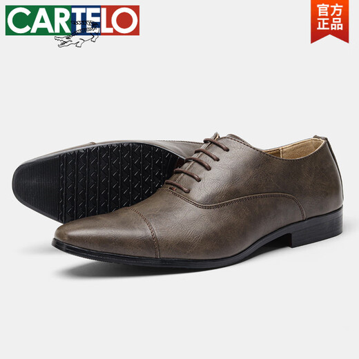 CARTELO three-joint leather shoes for men's business formal wear spring and summer handmade leather pointed-toe Oxford shoes groom wedding shoes British derby shoes KD9226 43