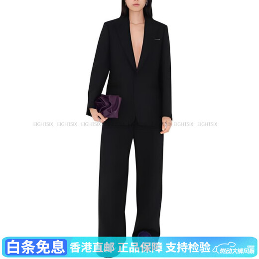 博柏利（BURBERRY）时尚百搭 SS24 纯色拉链宽松直筒休闲裤 女款 黑色 黑色 均码 2