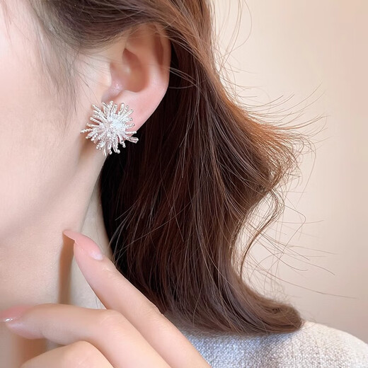 Dandelion Zircon Fireworks Earrings Niche High-end Exquisite Temperament Personalized Earrings 2025 New Ear Jewelry Dandelion Zircon Fireworks Earrings 1.5CM