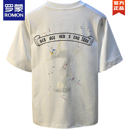 Camiseta de manga corta para hombres de Romon Summer Camiseta suelta de cuello redondo de cuello redondo 2025 Nueva camiseta de media manga bordada hombres blancos