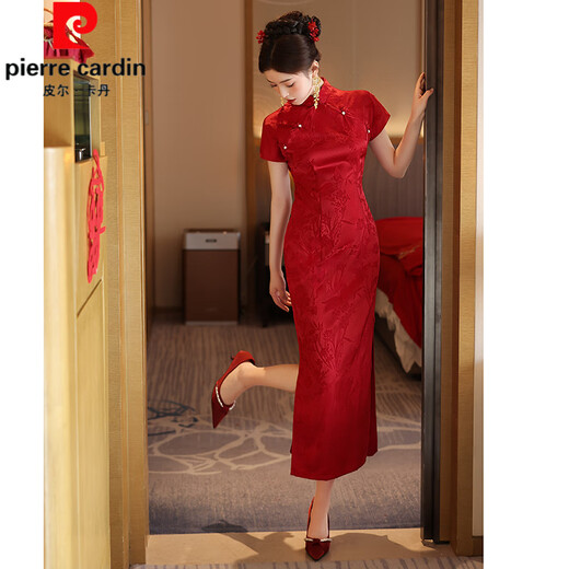 Pierre Cardin Red Cheongsam Toast Wear Bride 2025 Summer New College Entrance Examination Feeling Atmosphere New Chinese Style Engagement Dress Burgundy M