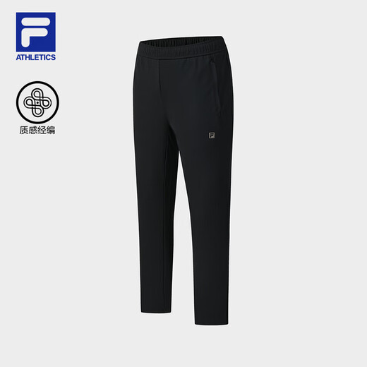 FILA official men's knitted trousers 2025 winter new fitness sports basic plus fleece straight pants dark black-BK 3XL 190/96A/XXXL
