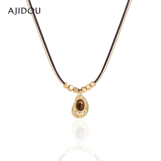 AJIDOU Ajidou Necklace Maillard Style Fashion Sparkling Double Chain Tiger Eye Stone Long Neck Sweater Chain as a Gift for Your Girlfriend on Chinese Valentine's Day