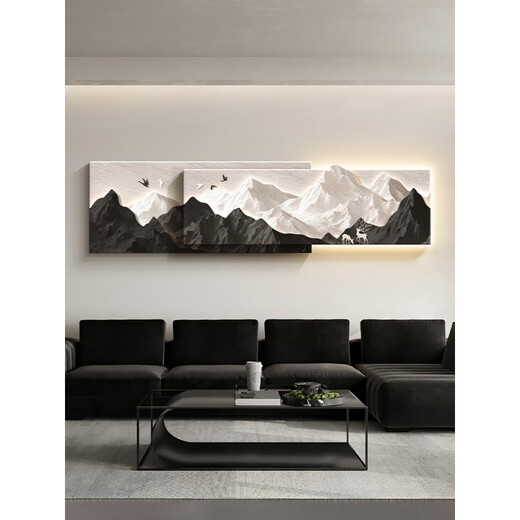 Wen Shiou a une peinture de décoration de salon de dossier de dossier, un mur de canapé de luxe léger peinture de peinture suspendue 2025 Nouvelle peinture de paysage en trois dimensions D a un dossier 12034cm de la peinture de lampe de banque de puissance [Banque de puissance + commutateur de télécommande]
